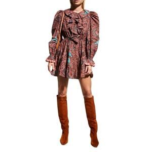 Ulla Johnson Caris Long Sleeve Ruffle Printed Mini Dress